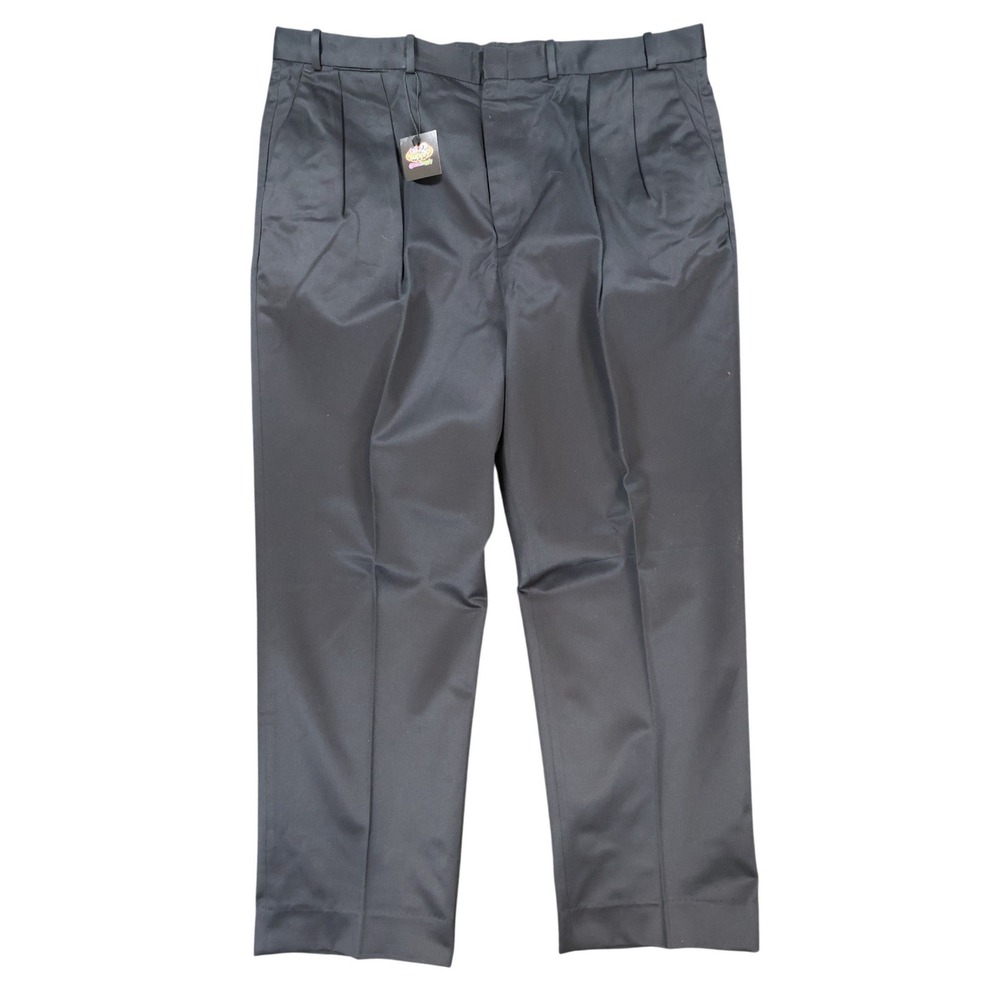 Lands End Pleated Chino Pants Mens 44 Black Excellent Double Pleat